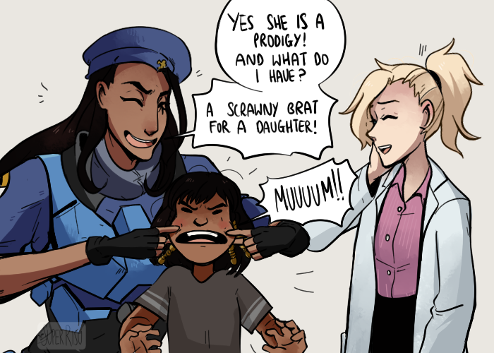 superrisu:  Some Amari cuteness with 12 year old Pharah and 17 year old Mercy~ 