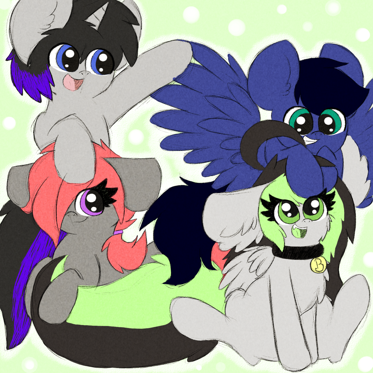 askbreejetpaw:  Colored Sketch from the stream, including 3 ponies who sent refs