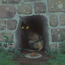 mrockefeller:  Saw a kitty in the park disappear into a dark hole in the wall the other day and had to draw it. 