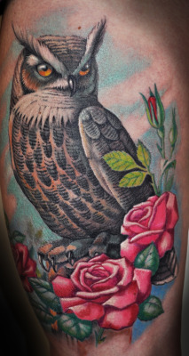 fuckyeahtattoos:  Owl by Eugene @ Ian Ink tattoo www.ianinktattoo.tumblr.com - check us out!  Love this&hellip;owl and roses