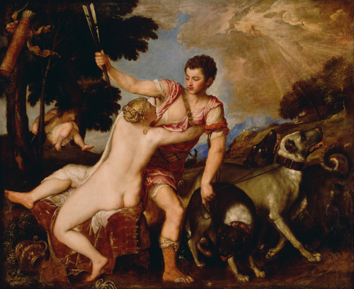 didoofcarthage:Venus and Adonis by Titianc. 1555-1560oil on canvasThe Getty Museum