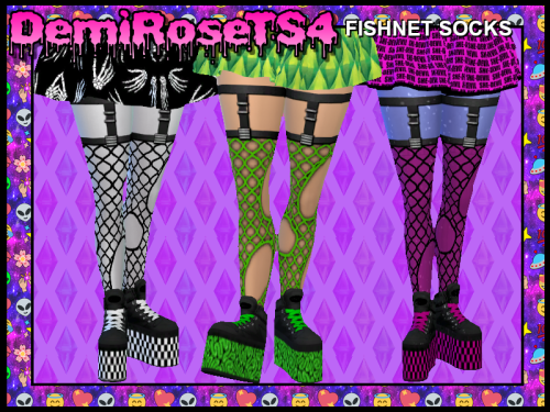 missdemirose:Alien socksBasegame.57 pairs.No random. DOWNLOAD ️Fishnet socks️ Basegame.29 swatch.No 