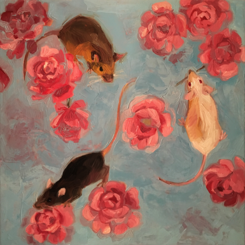 misterstevens: 3 mice (oil on canvas 12″x12″) redbubble!