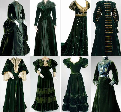 trebled-negrita-princess:  ceruleancynic:  warpaintpeggy:  some of my favorite vintage dresses        ↳  green  these are gorgeous  aaaaaand at least one of them was dyed with an arsenic compound one of these days i’m gonna have to write