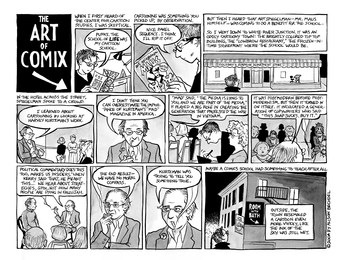 From the archive: The Center for Cartoon Studies inaugural event with Art Spiegelman. The Art of Comix, by Alison Bechdel for Vermont Seven Days newspaper.