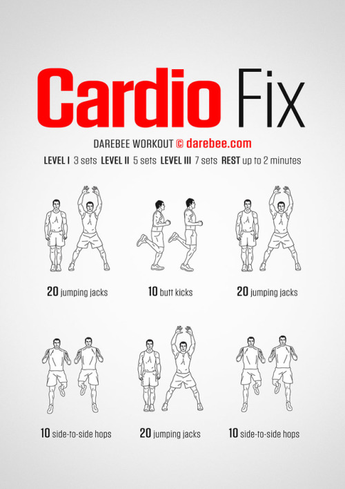 severelyfuturisticharmony:    Cardio Fix workout is perfect for when your are short on time, recovering from an injury (or a hard workout) or just getting into circuit training cardio routines. It’s perfect for beginners. Get your heart rate up, your