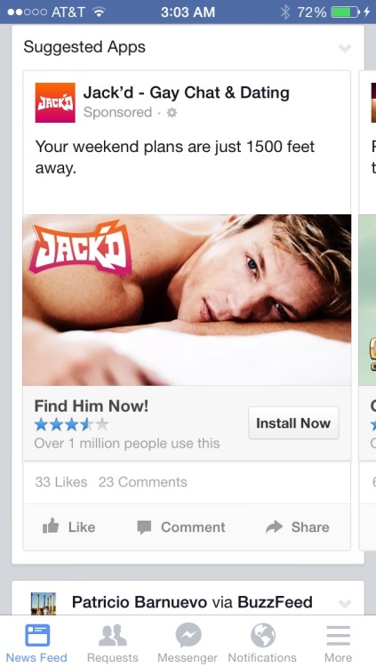 pandabearjayy:  pendejx:  prixcum:  Some straight men on facebook who are so insecure with their own sexuality that they are appalled that Jack’d would come up in their suggested apps  Isn’t that shit based on browsing history though lmao  It is though