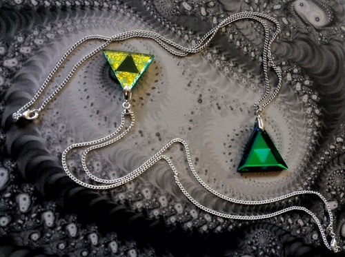 Zelda triforce fan art cold worked dichroic glass jewels by Richard Elvis