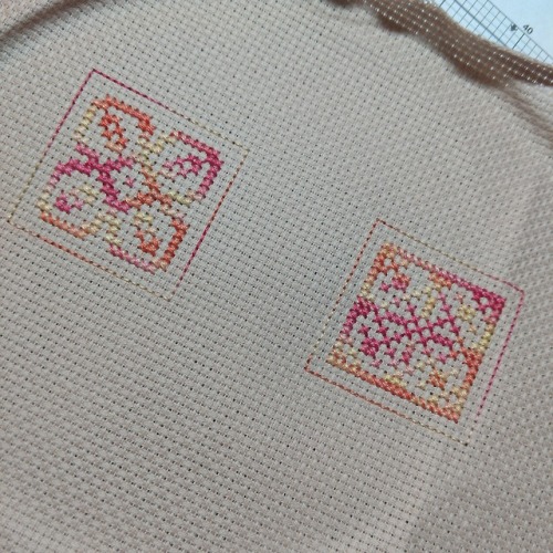 Six days worth of new starts, all for stitch Maynia&hellip; They are all biscornu patterns&hellip;on