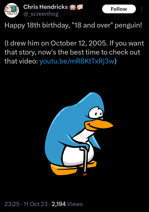 HAPPY 18TH BIRTHDAY 18 AND OVER PENGUIN!!