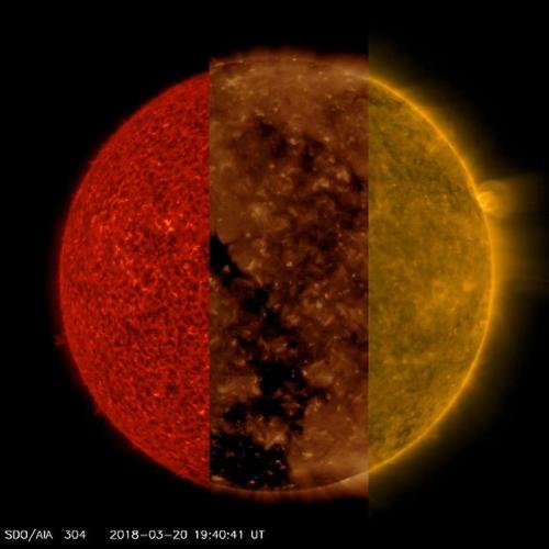 Our Sun: Three Different Wavelengths : From March 20-23, 2018, the Solar Dynamics Observatory captur