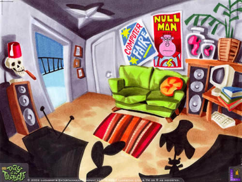 Concept art for the 1993 LucasArts game, Day of the Tentacle. (Or Maniac Mansion II: Day of the Tent