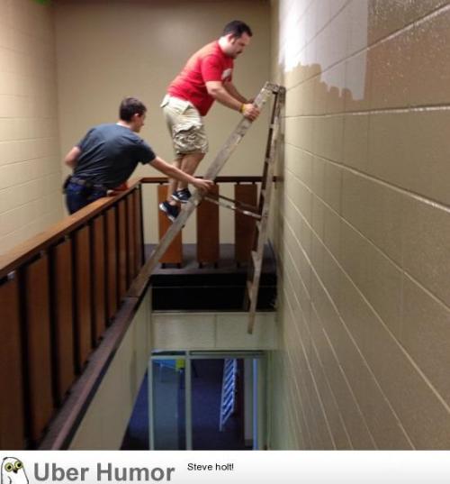 proletarianturkies:  taylorswifthecreator:  meme-rage:  “Don’t worry, I gotchya…”http://meme-rage.tumblr.com  It seems like the biggest danger here is of the ladder moving to the side otherwise it doesnt seem less secure than the way a