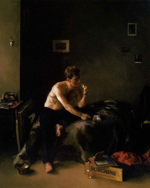 huariqueje:
“The Smoker - Steven J. Levin, 1998.
American,b.1964-
Oil on canvas, 26 x 22 in.
”