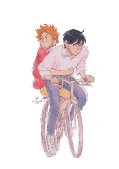 hazwqste:soft soft[ID: 2 drawings of Hinata Shouyou and Kageyama Tobio. Hinata is wearing a red coll