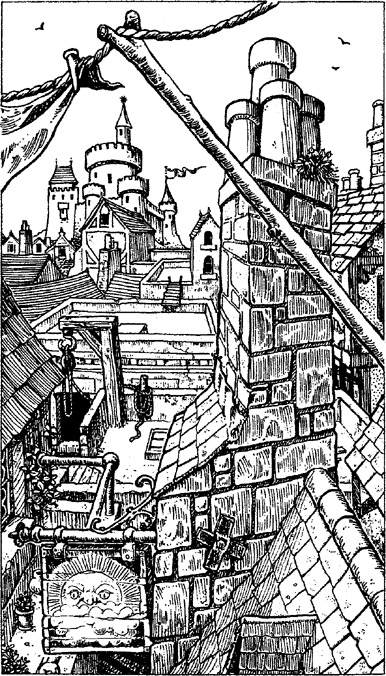 fuckyeahbritisholdschoolgaming:  Illustrations from Lone Wolf 1 - Flight From the Dark. Gary Chalk, 1984.I am so wedded to the idea that Magamund is Gary Chalk’s pen and ink work that I’ve never been able to take to any other artist’s vision of