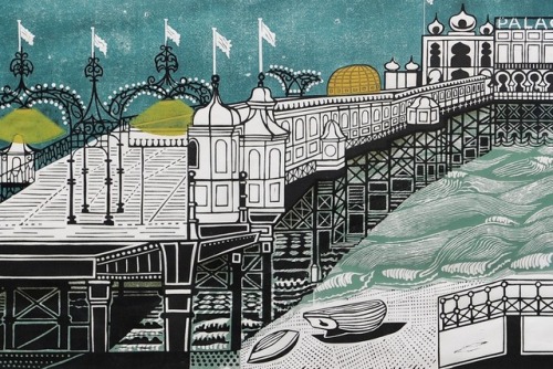 Three linocuts by British artist, Edward Bawden (1903-1989).There is always some melancholy in his a