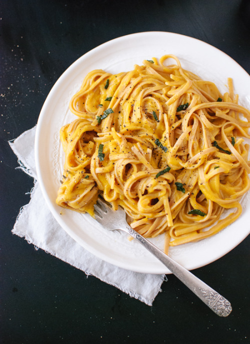 Creamy Vegan Butternut Squash Linguine with Fried SageSpiced and creamy (yet cream-less) butternut