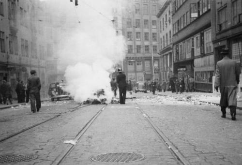 vintagenorway:  Nazi effects are burned in Bergen, May 8th 1945