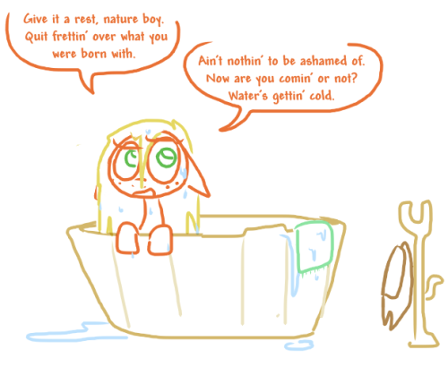tgweaver:  A friendly pony tries to talk a self-conscious man out of his insecurities