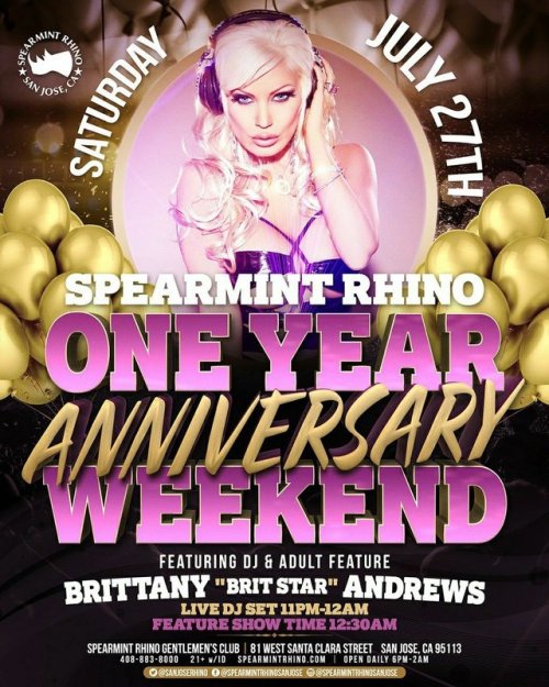 PLZ SHARE & RT - Hey San Jose! I’m Coming to Your Town - To Get Down and Dirty on the Dance Floor and the DJ Booth Baby! 🎧 I’m Super Excited to Be Spearmint Rhinos Special Sexy Guest for their One Year Anniversary!🥁
I Hope to See You All There and To...