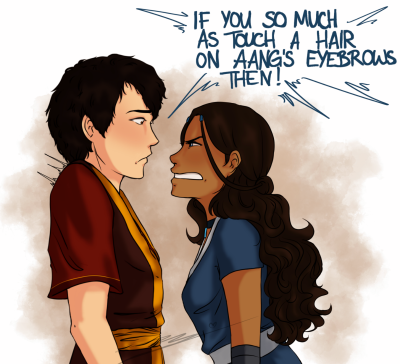 citrina-posts:moonmeg:I have no caption for this :) Based on:[ID: A three paneled comic of Zuko and Katara, dressed in their Book 3 clothes. In the first, Katara is glaring angrily at Zuko and pointing one finger to his chest. She is saying, “If you