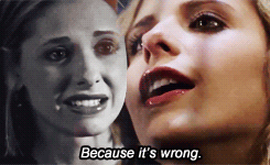 raavynndigital:  onegirlinalltheworld:        I get this chip out, you and me are gonna have a confrontation.         This gif makes me want Buffy SO BAD.