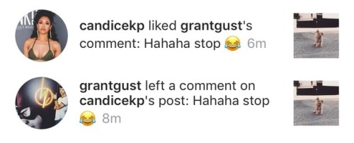 patton-gust:Grant liked and commented on both of Candice’s pics of Zoe.