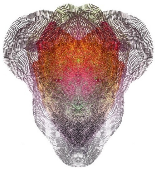 Mossi uses typical color pens to create his a typical work.Each piece is a sort of portrait. However
