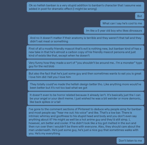 A wall of text that's basically me saying how I'm superior to people because I love all of banban and not just his voice. this was at 3am.