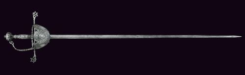 art-of-swords:  Cup-hilt Rapier Dated: 19th Century (made in 17th century style) Culture: Italian Measurements: overall length 132 cm The sword has a straight blade of lozenge section, small tang and a flat ricasso. The iron hilt comes in the shape of