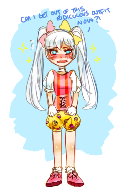 weissrabbit:  xuunies:  lets just say weiss lost a bet but its okay ur still cute