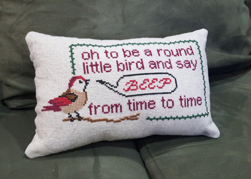 shitpostsampler:A little cushion I made out of your “Beep” pattern. It was a gift for my sister, and