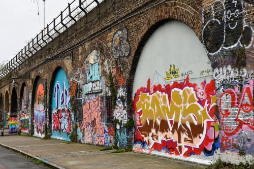 Colourful graffiti at the railway arches in Deptford