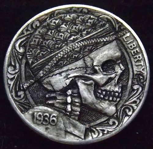 ex0skeletal:Hobo nickel is a generic term for sculptures created on coins, usually nickels, since th
