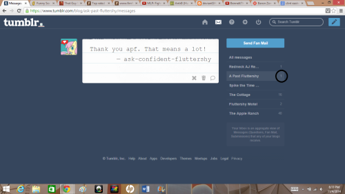 ask-past-fluttershy:  As you can see the only thing in my inbox, other than the 16 question for The Cottage, the 2 questions for Fluttershy Motel, and the 40 questions for Apple Ranch, is the thank-you response from ask-confident-fluttershy from when