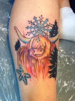 fuckyeahtattoos:  Tattoo Done by Tini Tatu in Central Florida Its a custom tattoo of a scottish highland cattle !  To see More of my work Check out  www.facebook.com/tinitatus 4075922205 4075922205