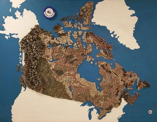 migurski:
“For the Canadian Pavilion at Expo 67 the Geological Survey of Canada prepared a map of Canada (10 metres in width) on which Canada’s major geological formations were represented by their characteristic rocks. (Rock Map of Canada)
”