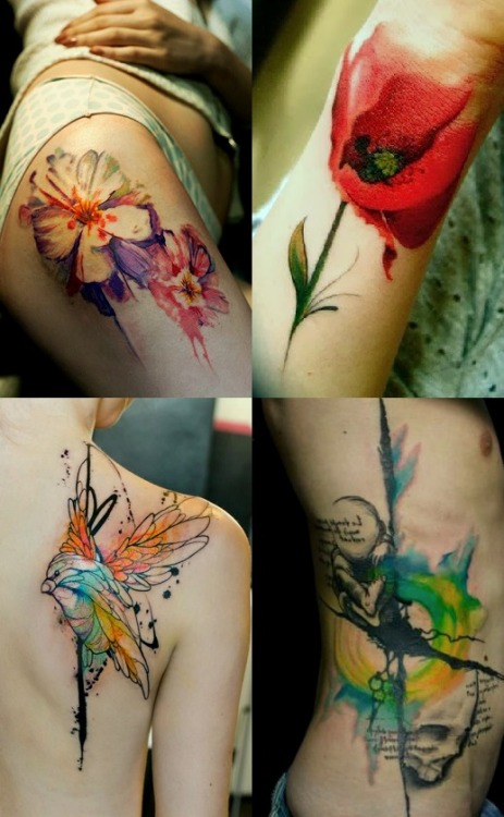 leavebonesexposed:  Is it even possible to not love watercolor tattoos? 