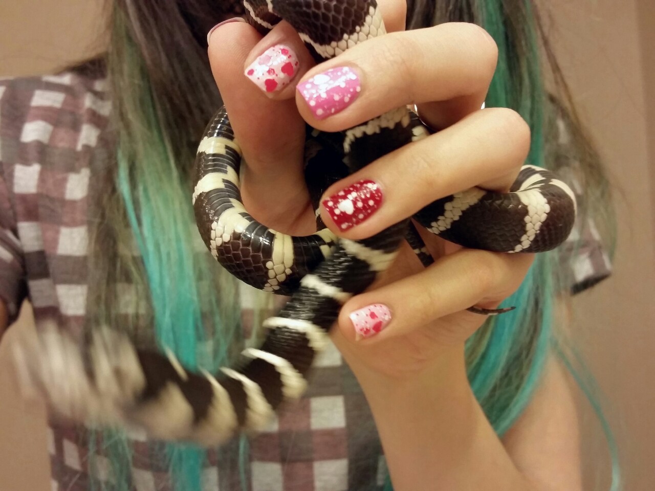 Valentine’s Day :) my nails looked super cute haha. Look at that adorable chin!