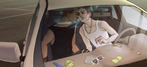 caravaggion:  mogmeier:  One hundred white Mitsubishis. Two dozen fake IDs. Five leather bracelets. Two of us.  lejune 