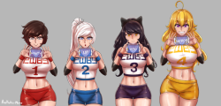 aestheticc-meme:  Team RWBY gym clothes. Forgot to post these today so sorry for the weird upload time. Gonna post the nsfw versions sepasrately HD Album EDIT: HD links to the big ones: Text Textless also Yang turned out to be a total milk truck 