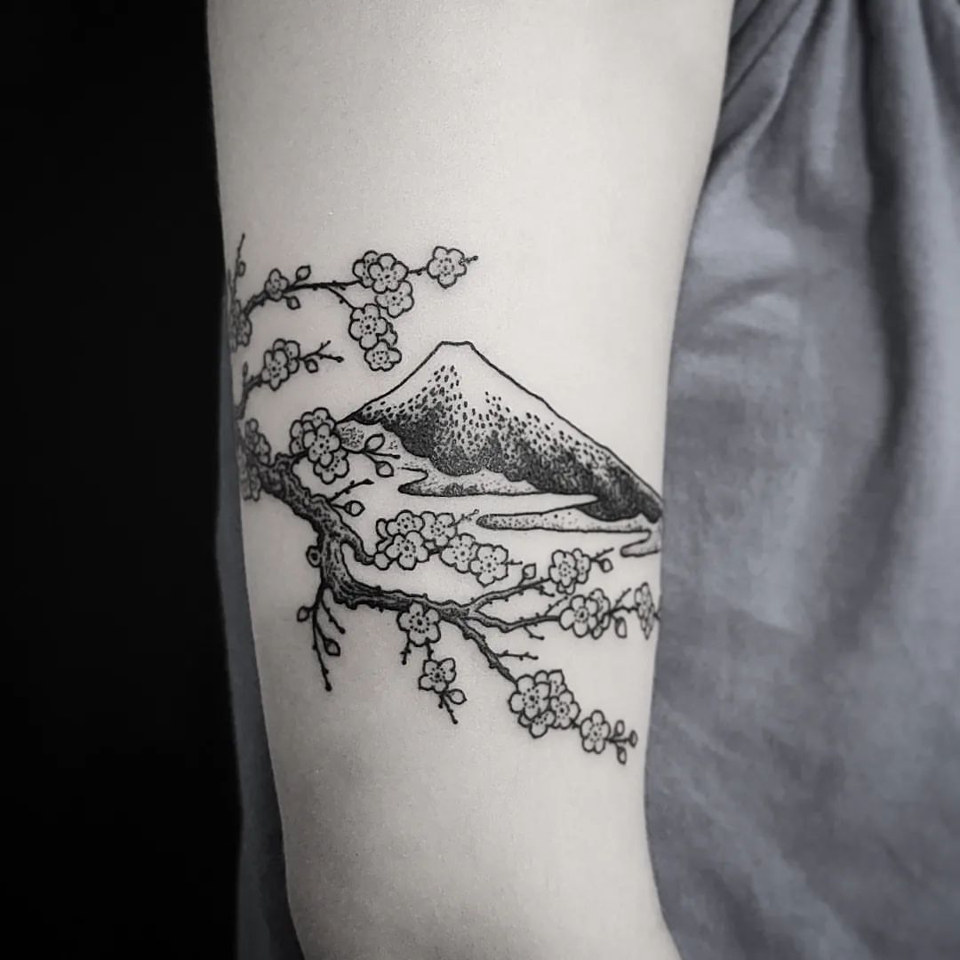 Asao  Fuji mountain富士山 and a lake The image of the scenery tattoo is a  postcard of Japanese memory It is based on a Ukiyoe And this one done in  abstract style