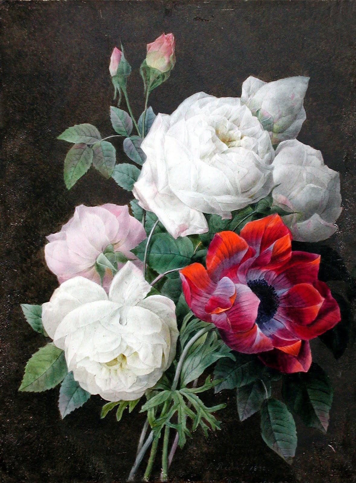 design-is-fine:  Pierre-Joseph Redouté, Still Life with Roses and Anemone, 1832.