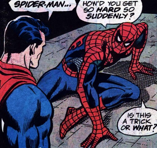brianmichaelbendis:  Spidey makes poor word choices. Superman vs The Amazing Spider-Man #1, 1976 Ross Andru and Gerry Conway