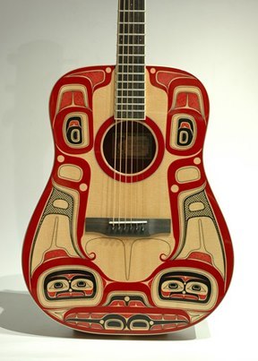 Killerwhale Larrivee Guitar, by Haisla Artist Lyle Wilson in Kitamaat.