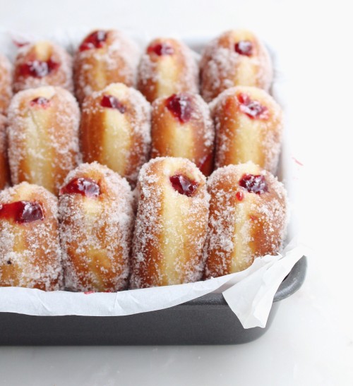 Raspberry Jam Filled Donuts with Vanilla Sugar