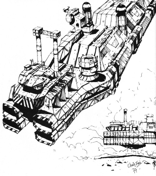 gameraboy:Some early concept art for the Nostromo and some repair robots by legendary sci-fi artist 