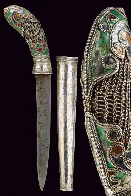 Silver mounted knife with enameled hilt, Sumatra (Indonesia), circa 1900.from Czerny’s International