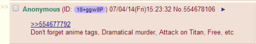 4chancounterspam:  Hey all, watch out. The 4chan spammers are moving to fandom things now, to. 